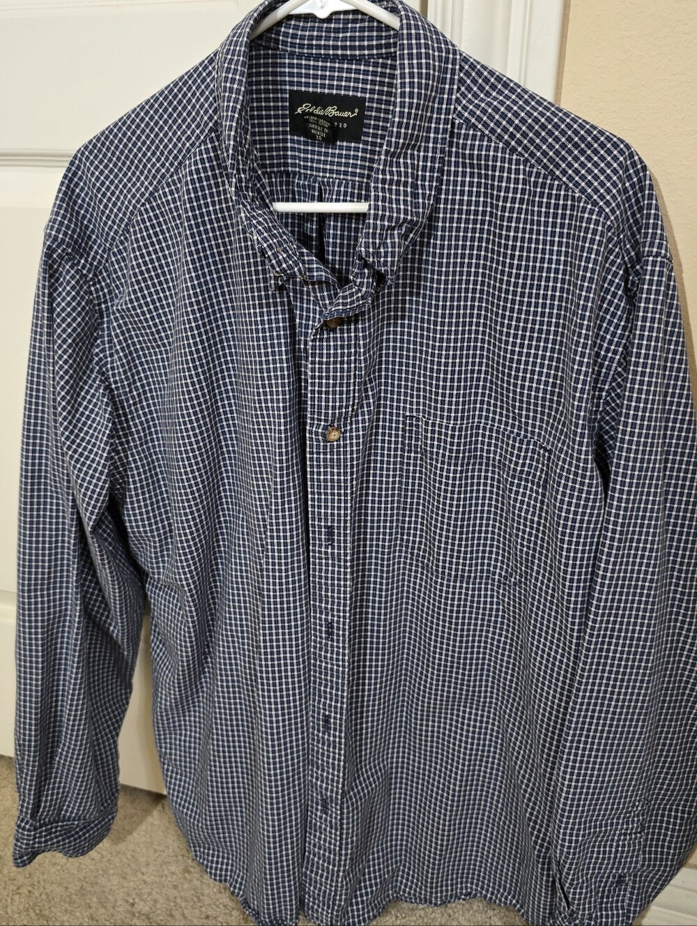 Eddie Bauer Blue & White Windowpane Button-Down Shirt